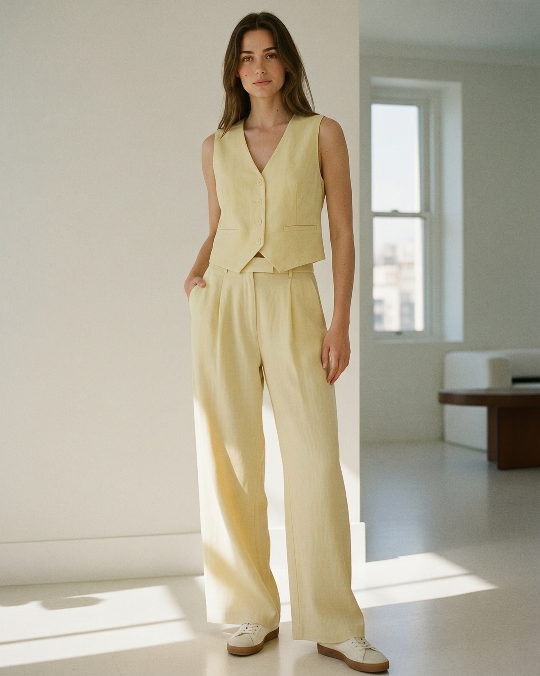 Atlas Vest - Wide-Leg High-Waist Denim in Light yellow - indoor 1