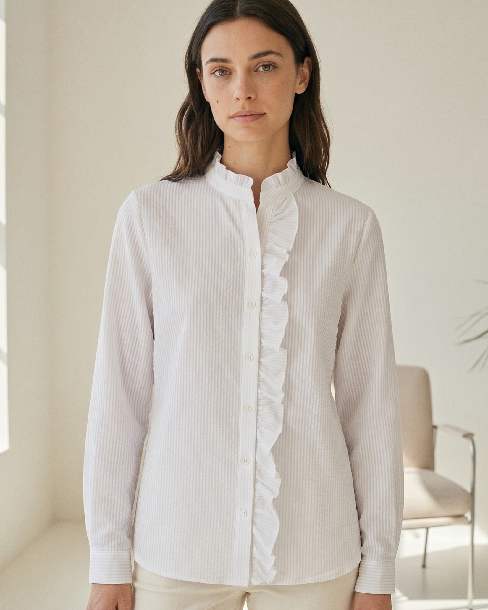 Zeno Blouse - Stand-Collar in WHITE - indoor 1