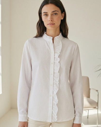 Zeno Blouse - Stand-Collar in WHITE - indoor 1