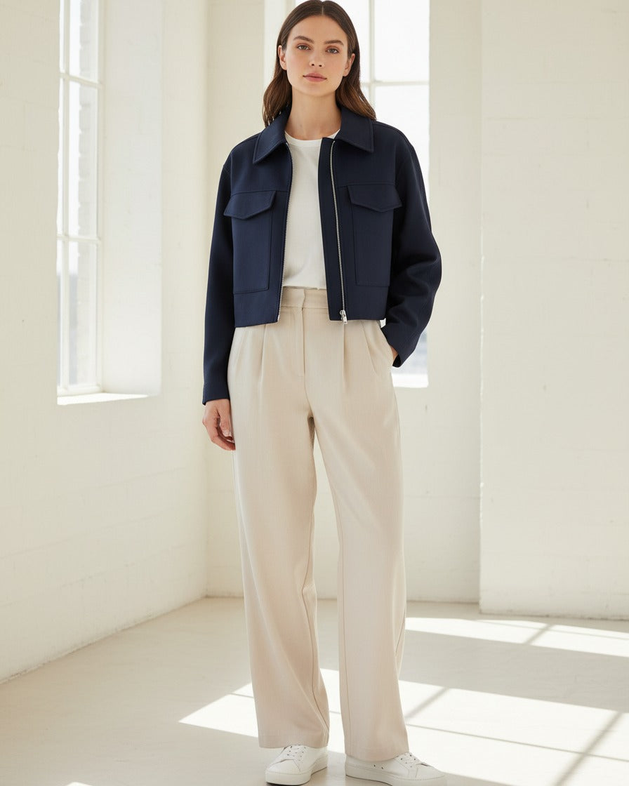 Oran Jacket - Zip in navy blue - indoor 1