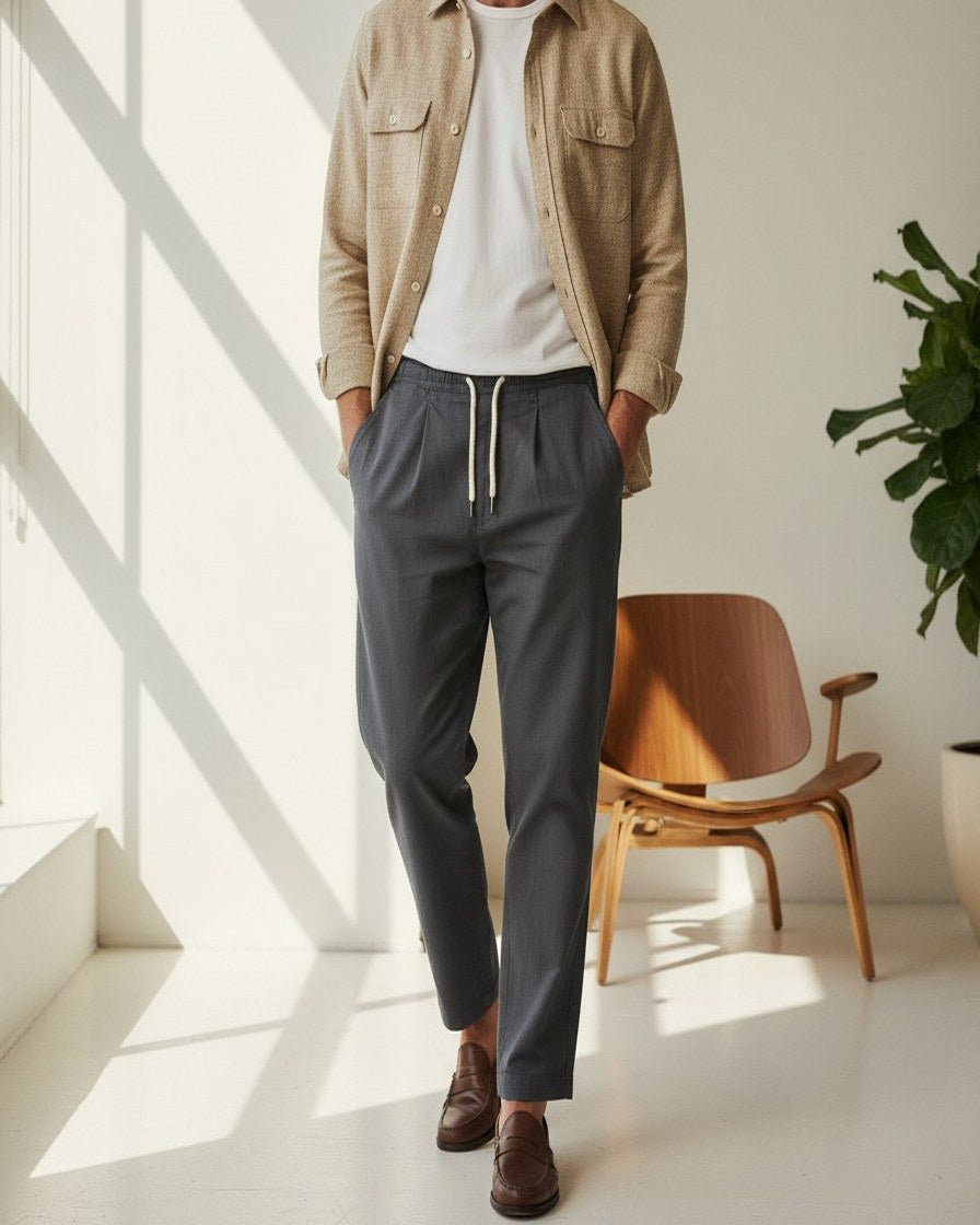 Pael Trousers - Relaxed Linen in Dark Gray - indoor 1
