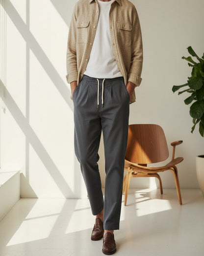 Pael Trousers - Relaxed Linen in Dark Gray - indoor 1