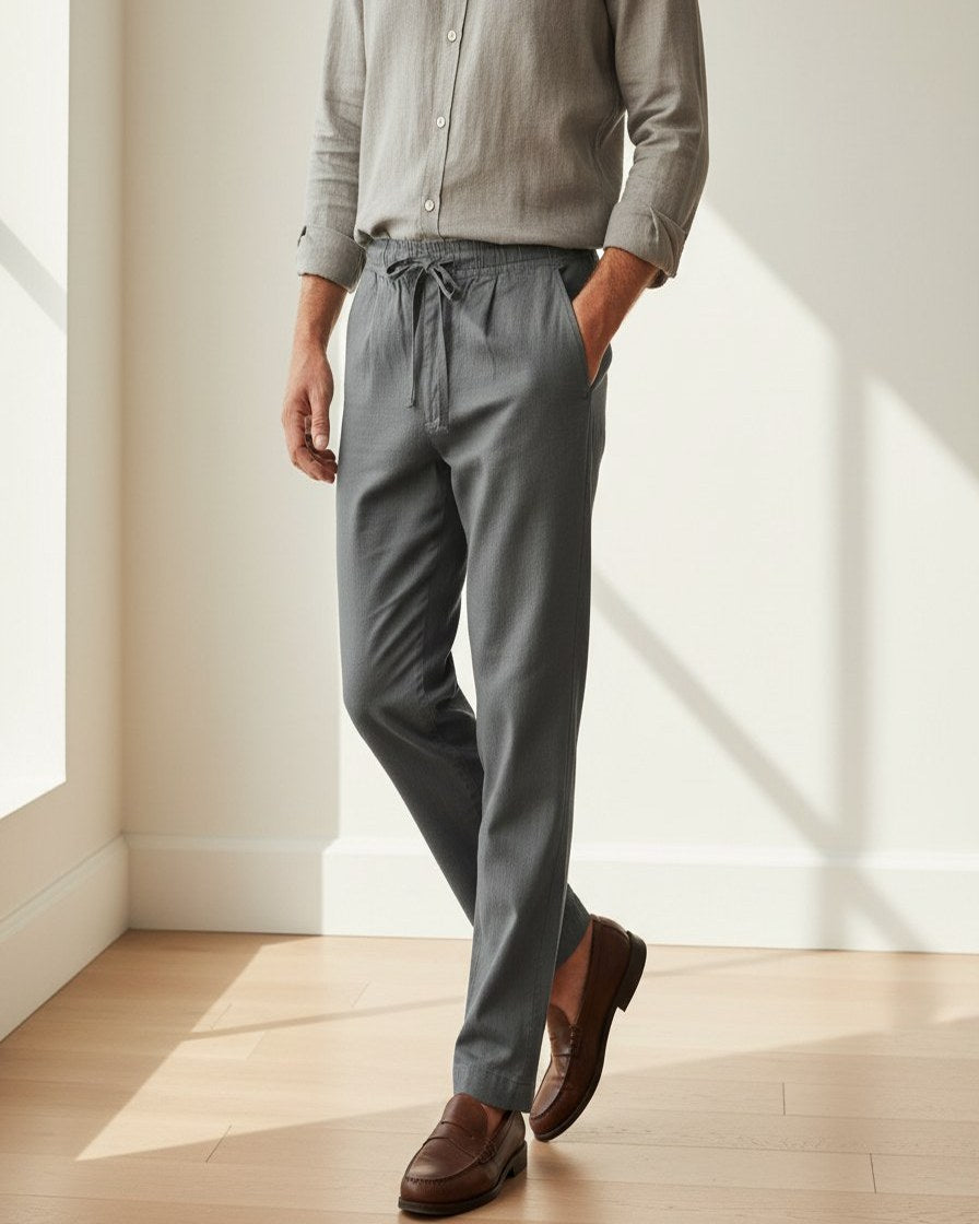 Lars Trousers - Relaxed Linen in Gray - indoor 1