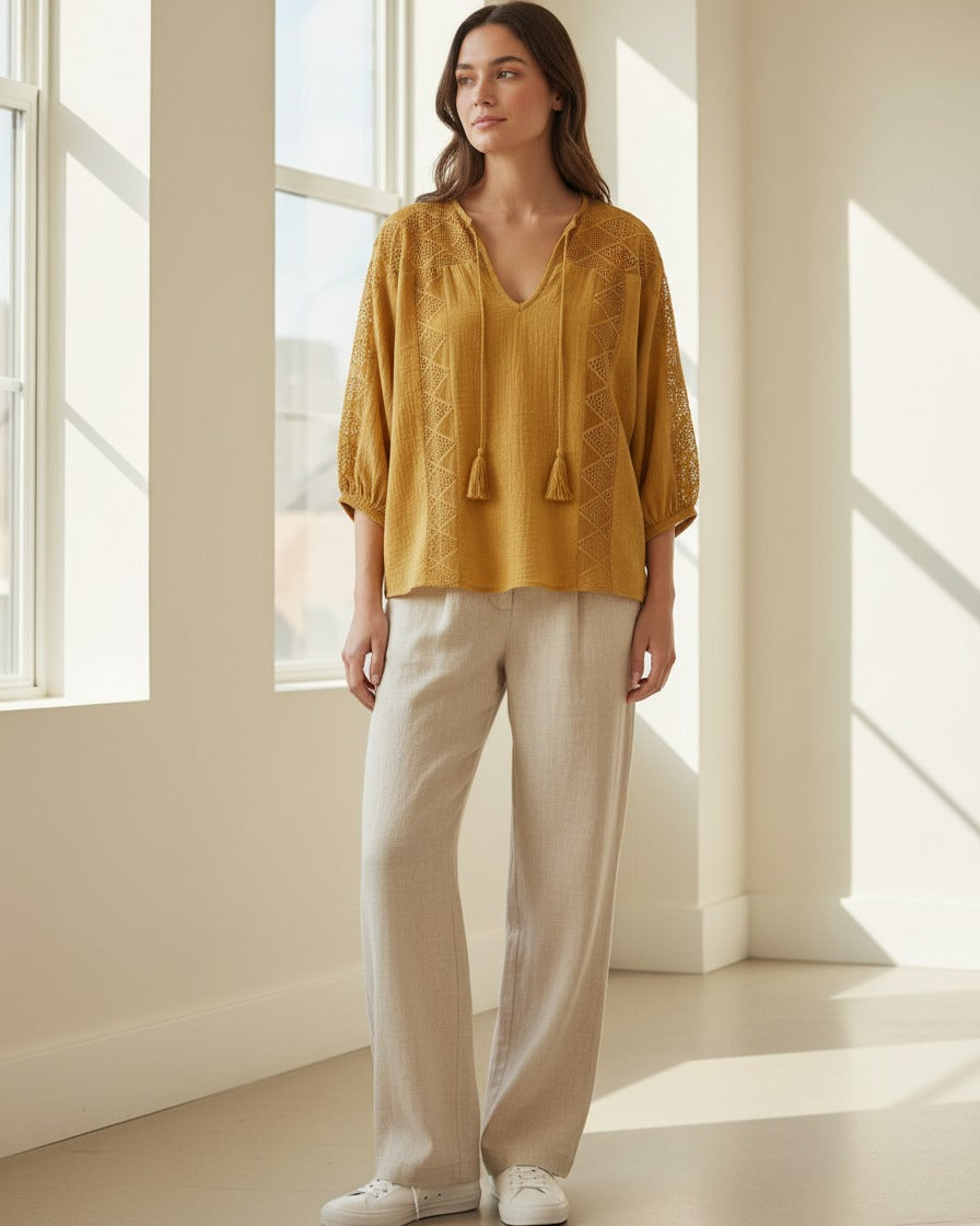 Hugo Blouse - Cotton in YELLOW - indoor 1