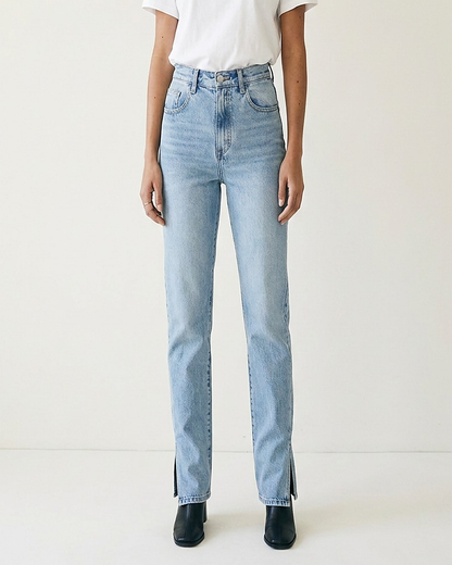 Tael Jeans - Straight-Leg High-Waist Zip Denim in Light Blue