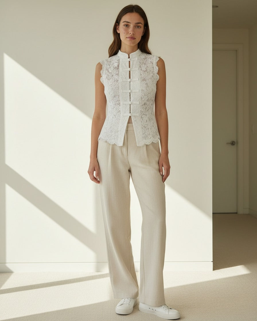Idris Shirt - Stand-Collar in WHITE - indoor 1