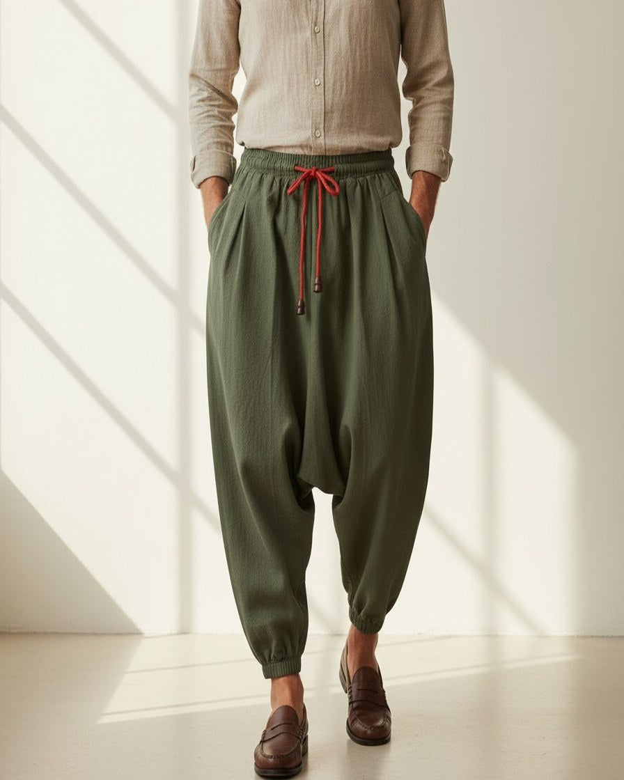 Jaan Trousers - Relaxed Wide-Leg Linen in Army Green - indoor 1