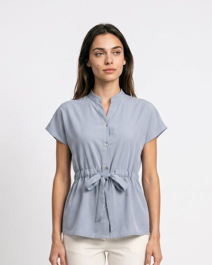 Finn Blouse - Stand-Collar in Blue Shirt