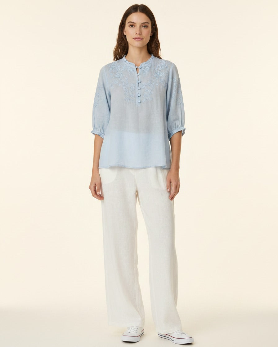 Finn Blouse - Linen in Blue