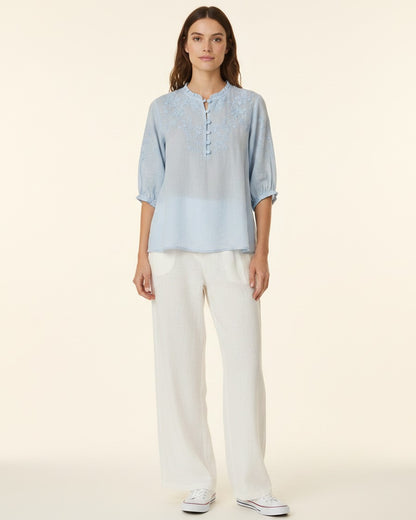 Finn Blouse - Linen in Blue