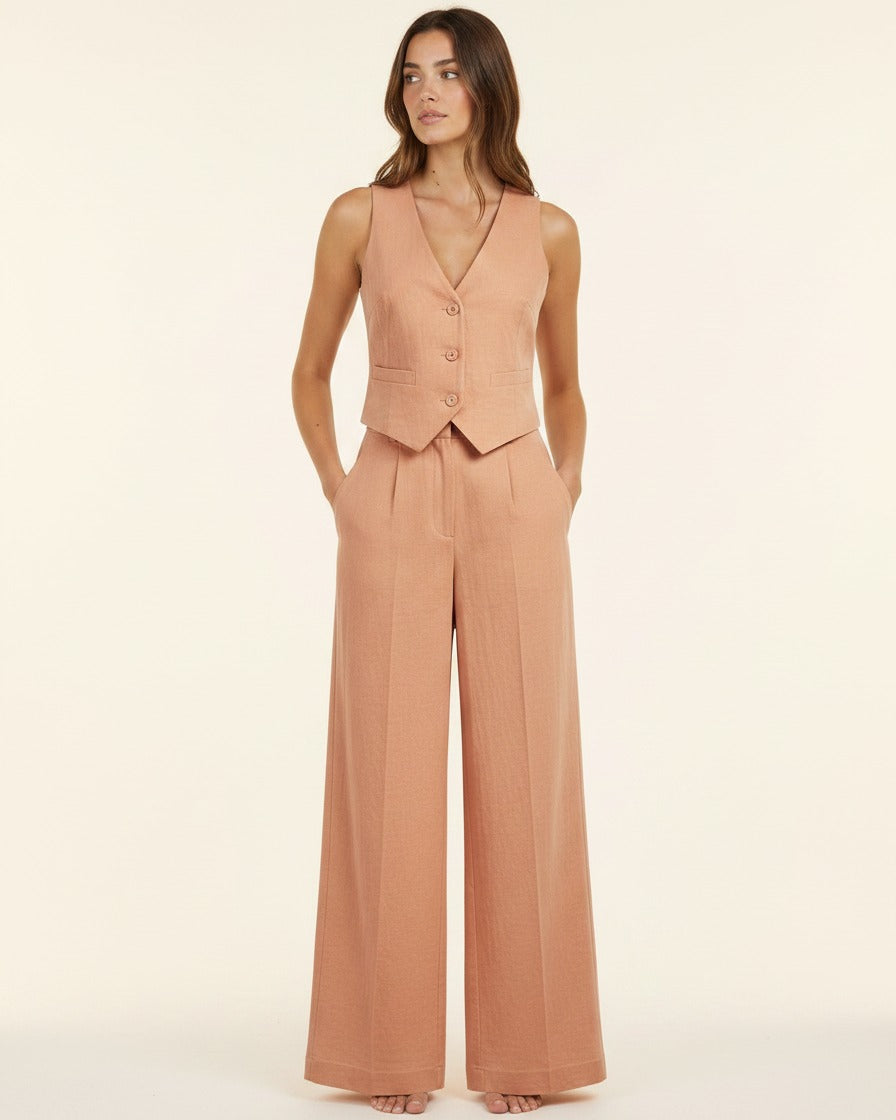 Ryder Vest - Relaxed Wide-Leg High-Waist Denim in Apricot