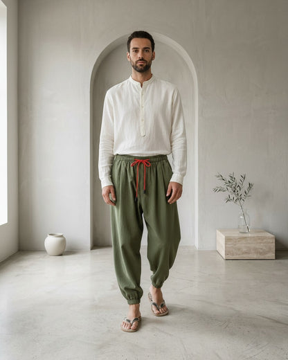 Jaan Trousers - Linen in army green