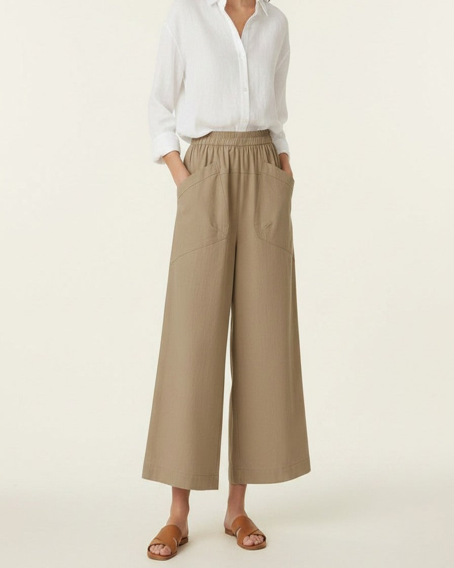 Uran Trousers - Relaxed Wide-Leg High-Waist Linen in Khaki