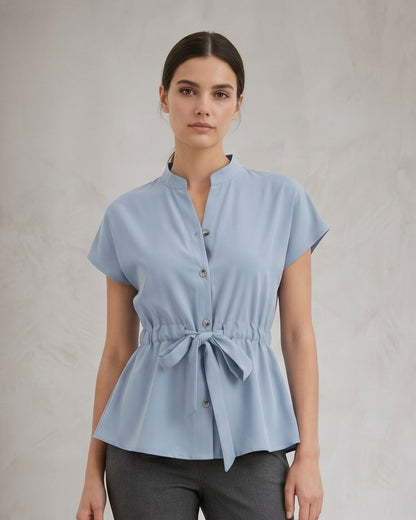 Finn Blouse - Stand-Collar in Blue Shirt