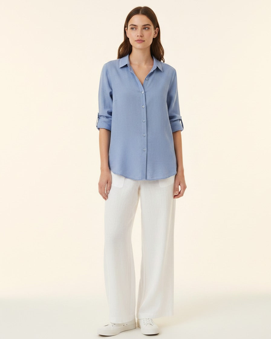 Lior Blouse - Relaxed Linen in Blue