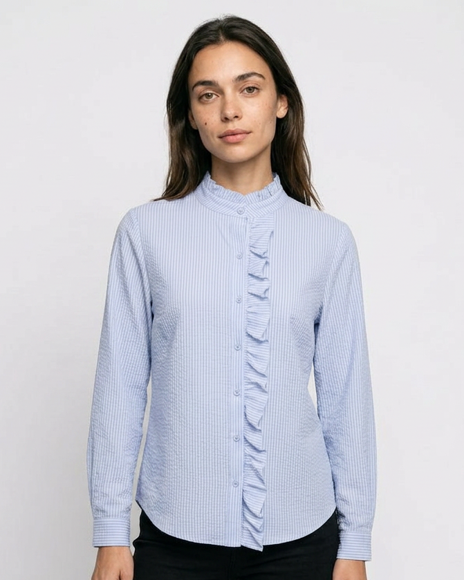 Zeno Blouse - Stand-Collar in Blue