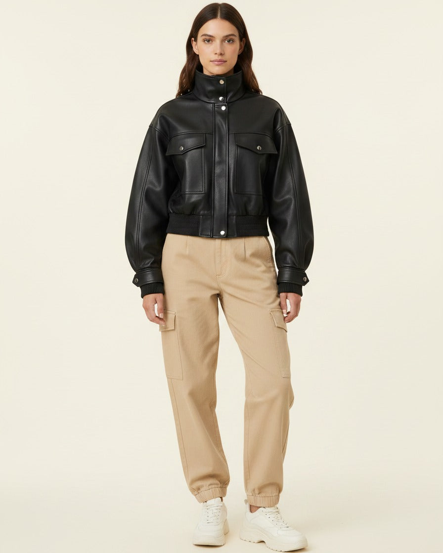 Ugo Jacket - Zip Faux Leather in black