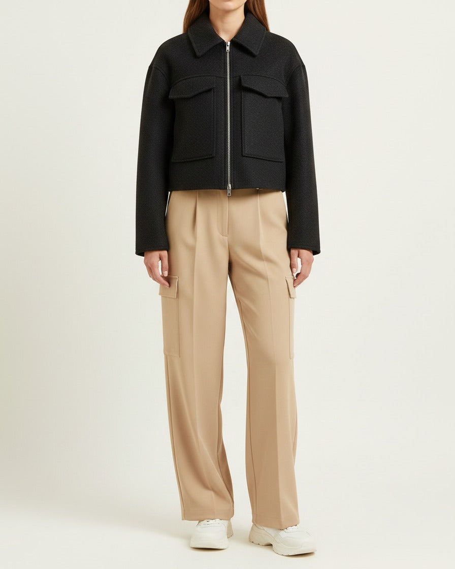 Tane Jacket - Relaxed Zip Wool in black