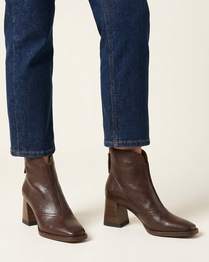 Sael Boots - Square-Toe Block-Heel Leather in Espresso