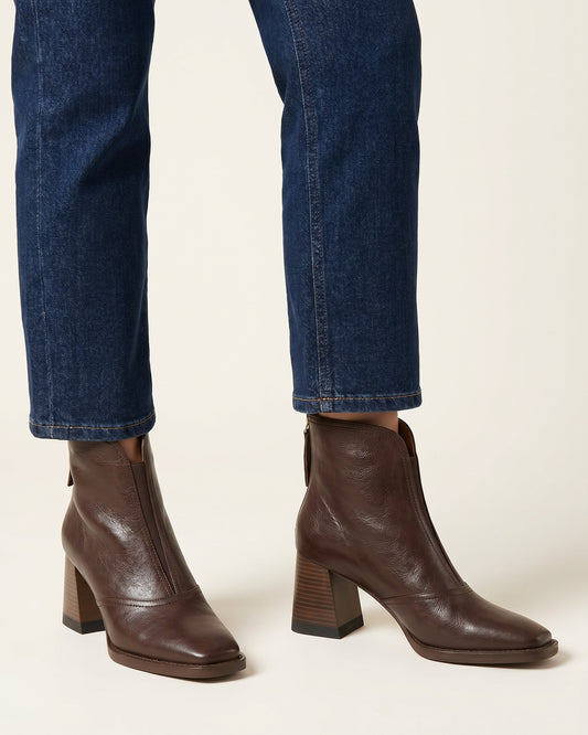 Sael Boots - Square-Toe Block-Heel Leather in Espresso