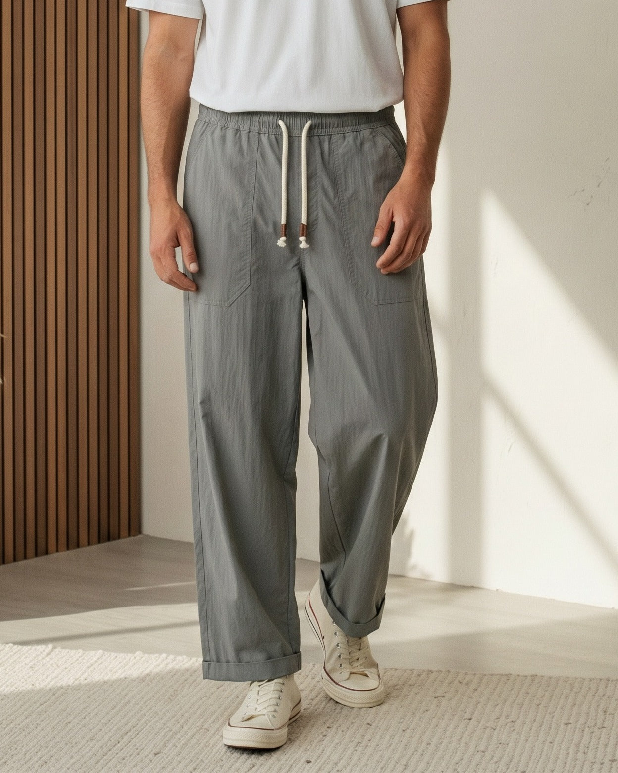 Orin Trousers - Relaxed Wide-Leg Leather in Grey