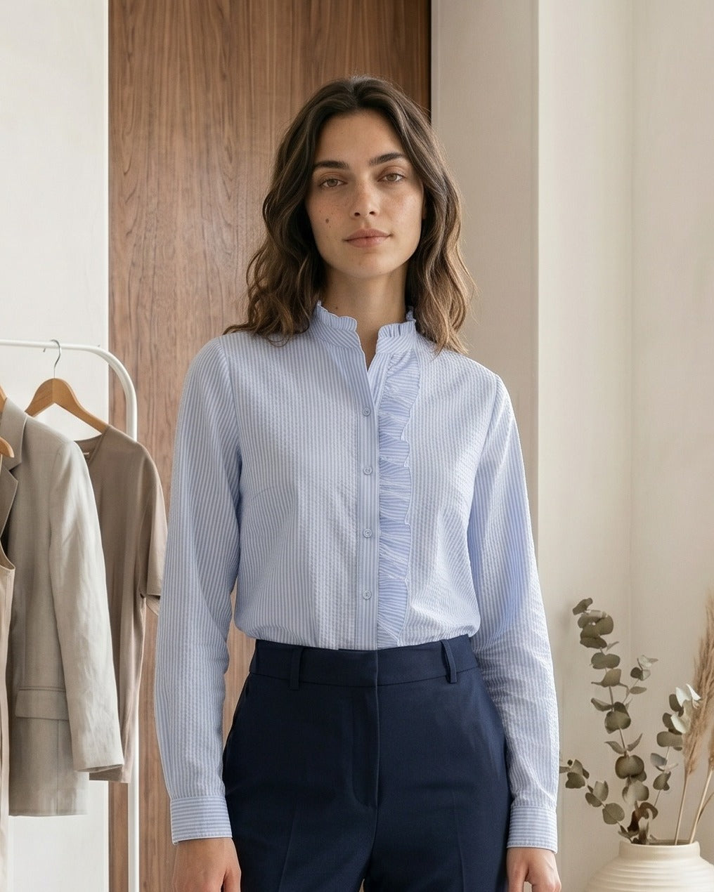 Zeno Blouse - Stand-Collar in Blue