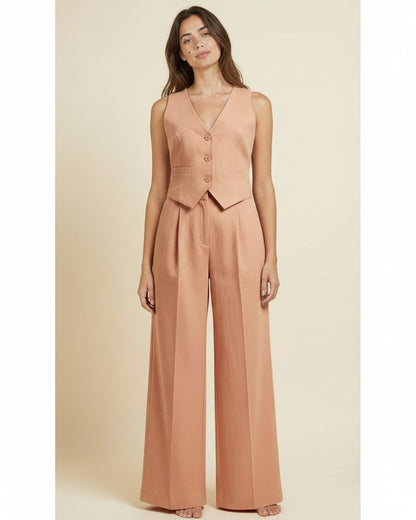 Eael Vest - Relaxed Wide-Leg High-Waist Denim in Apricot