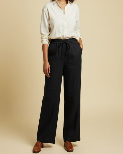 Sloane Trousers - Relaxed Wide-Leg Linen in Black