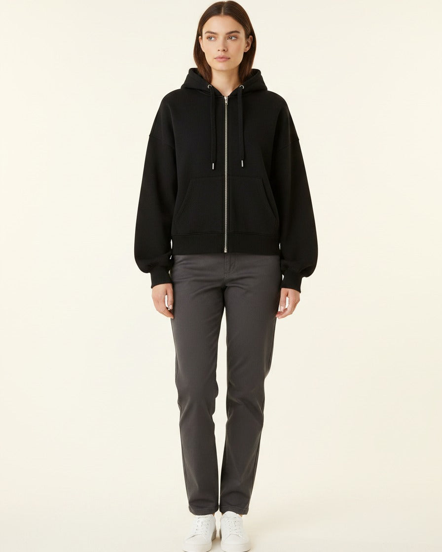 Daan Hoodie - Relaxed Zip in Black