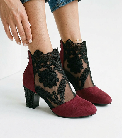 Dael Boots - Block-Heel Leather in Wine red