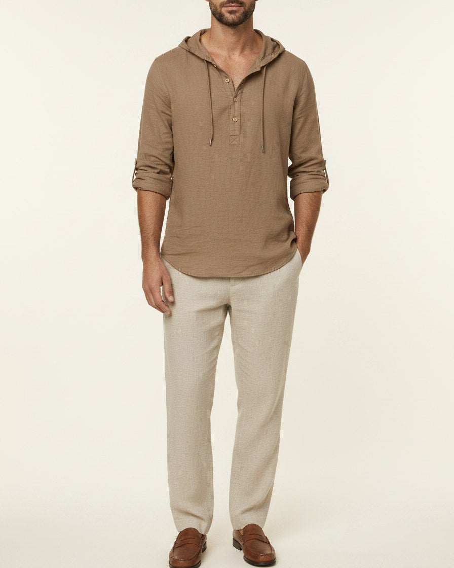 Ivo Shirt - Relaxed Linen in Brown - midsize front