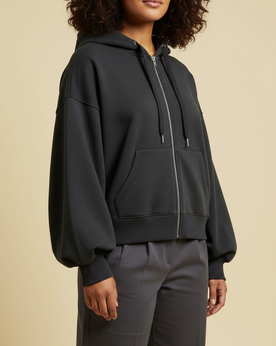 Daan Hoodie - Relaxed Zip in DarkGray - midsize front