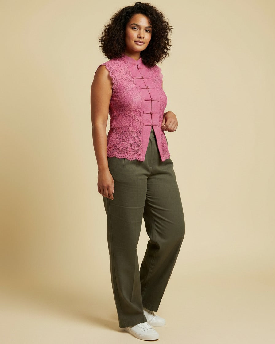 Idris Shirt - Stand-Collar in Pink - midsize front