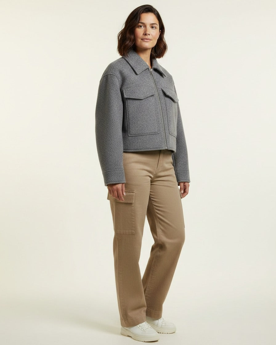 Tane Jacket - Relaxed Zip Wool in grey - midsize front