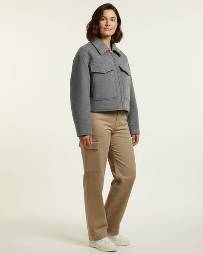 Tane Jacket - Relaxed Zip Wool in grey - midsize front