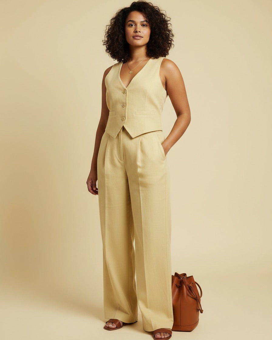 Eael Vest - Relaxed Wide-Leg High-Waist Denim in Light yellow
