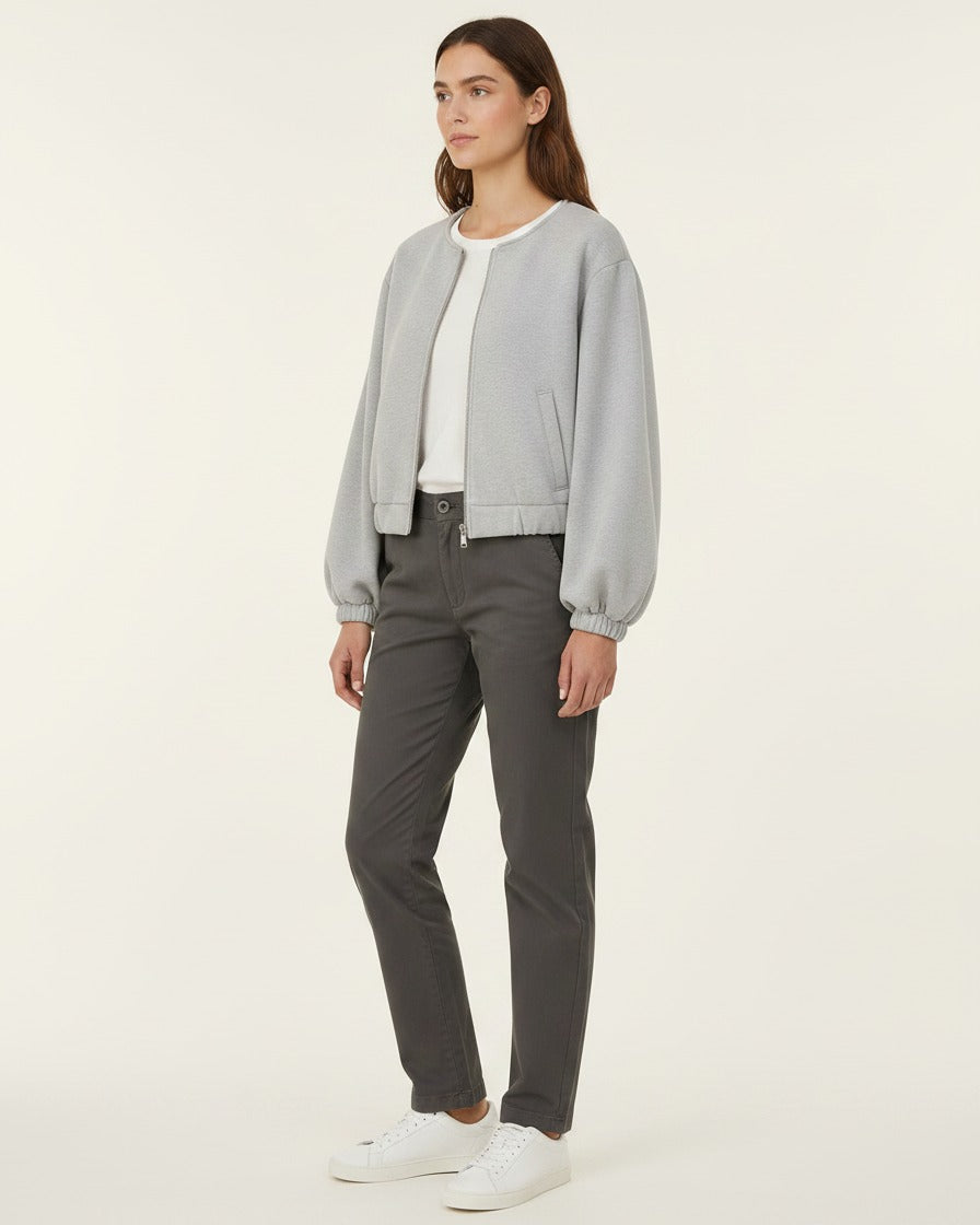 Jude Jacket - Zip in GRAY - midsize front