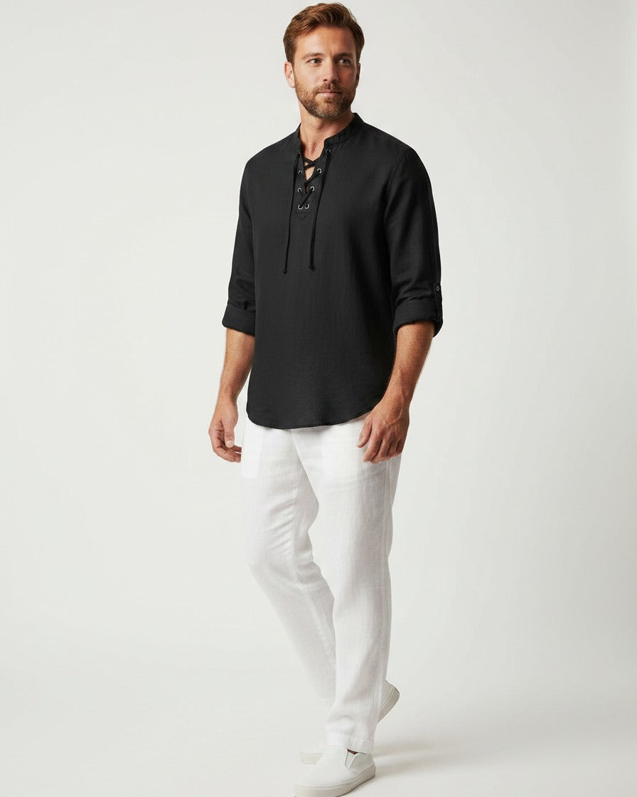 Nils Shirt - Linen in black - midsize front