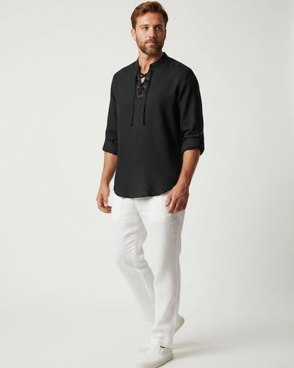 Nils Shirt - Linen in black - midsize front