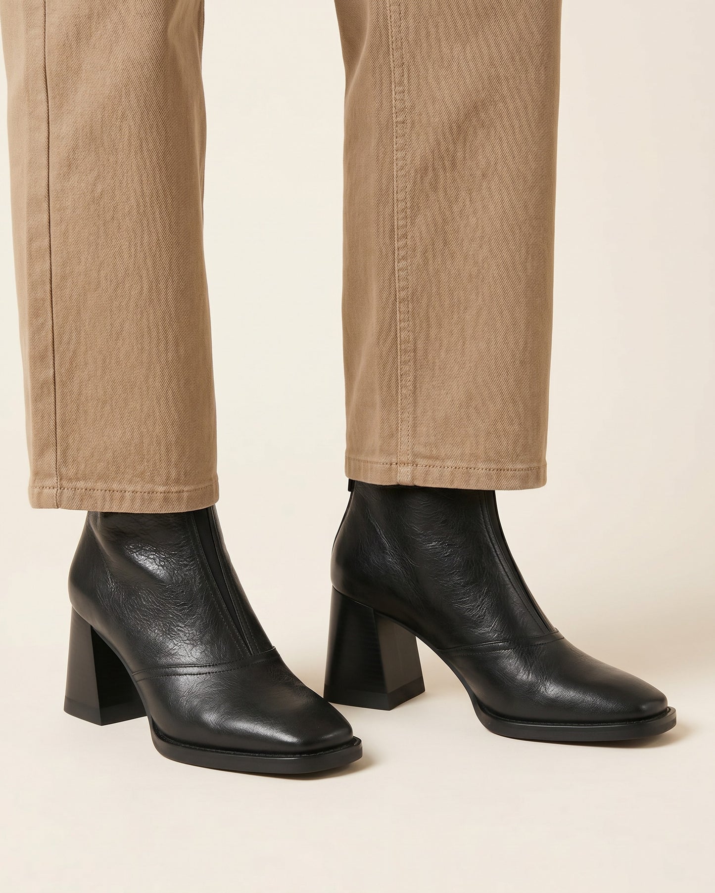 Sael Boots - Square-Toe Block-Heel Leather in Midnight - midsize front