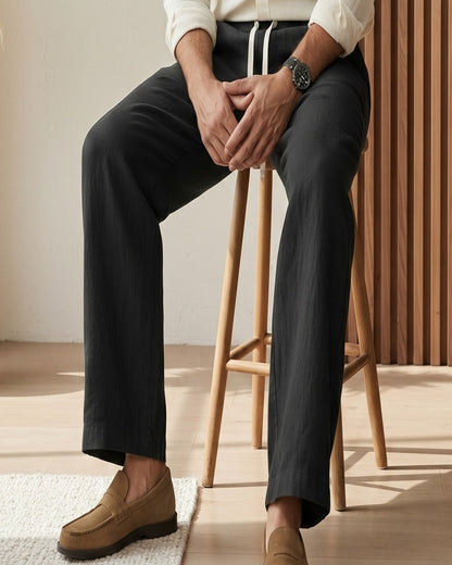 Cove Trousers - Relaxed Wide-Leg Linen in Black - midsize front