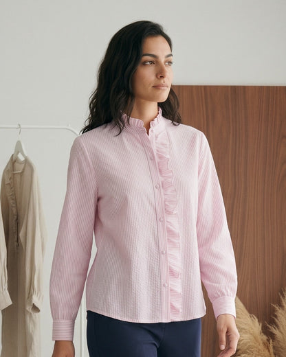 Zeno Blouse - Stand-Collar in Pink - midsize front