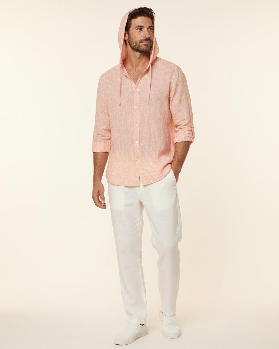 Tane Shirt - Linen in Apricot - midsize front