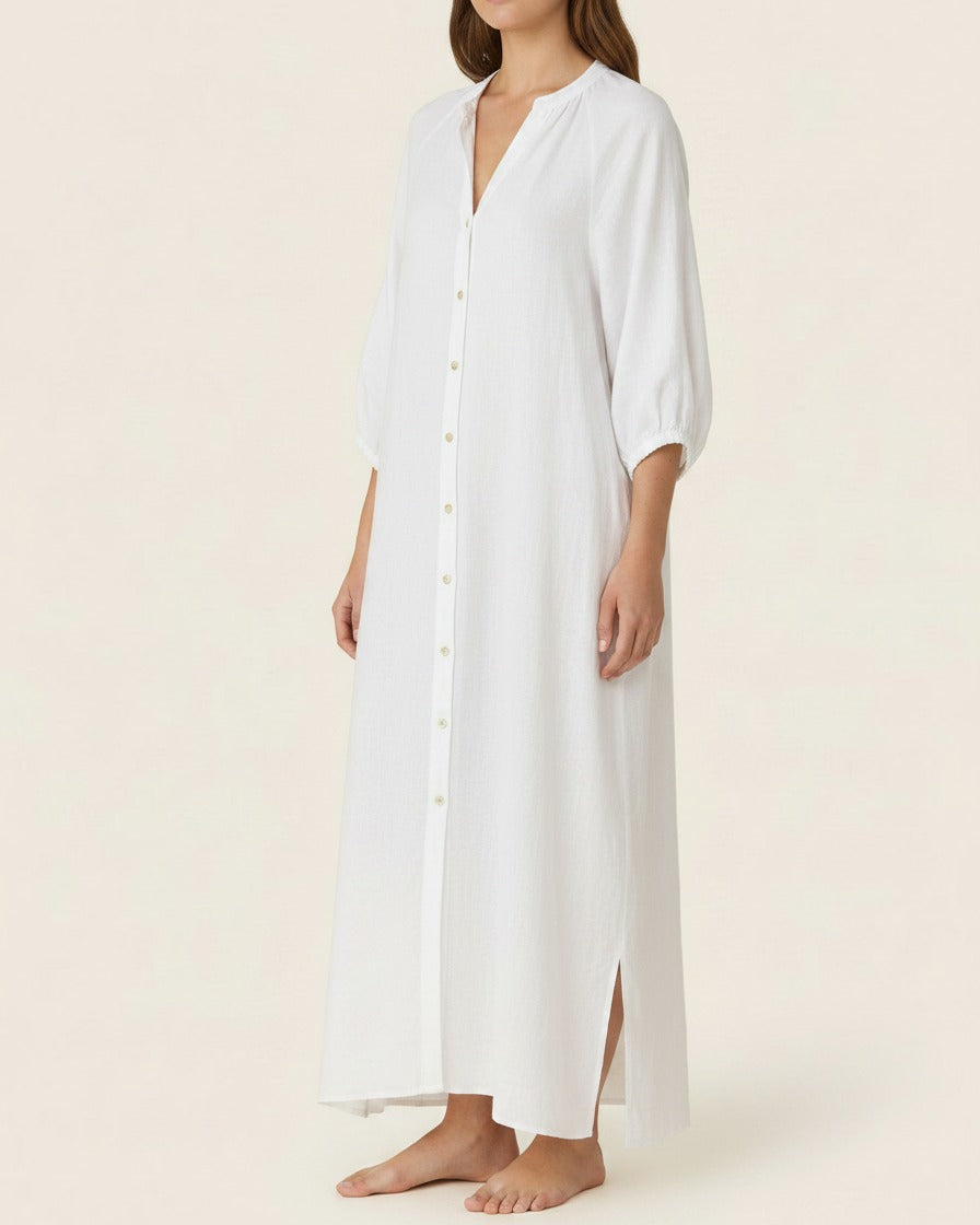 Tael Dress - Relaxed Linen in White - midsize front