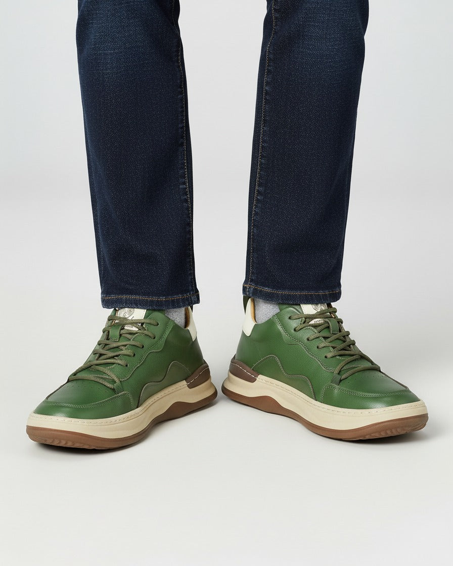 Dael Shoes - Leather in Green - midsize front
