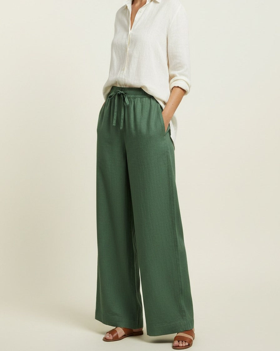 Cove Trousers - Wide-Leg Denim in green - midsize front