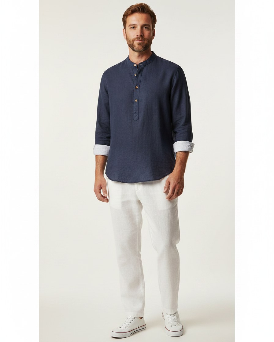 Wren Shirt - Relaxed Linen in Blue - midsize front