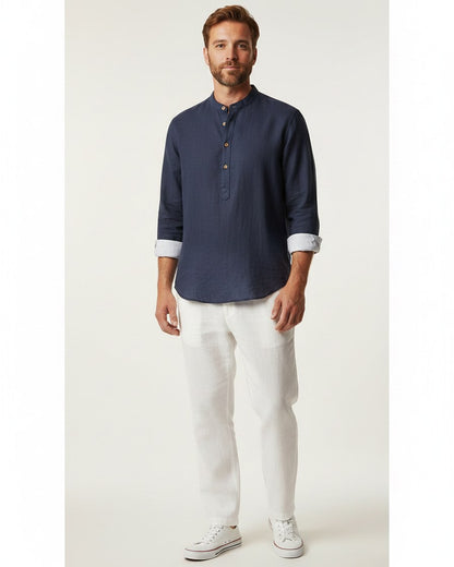Wren Shirt - Relaxed Linen in Blue - midsize front