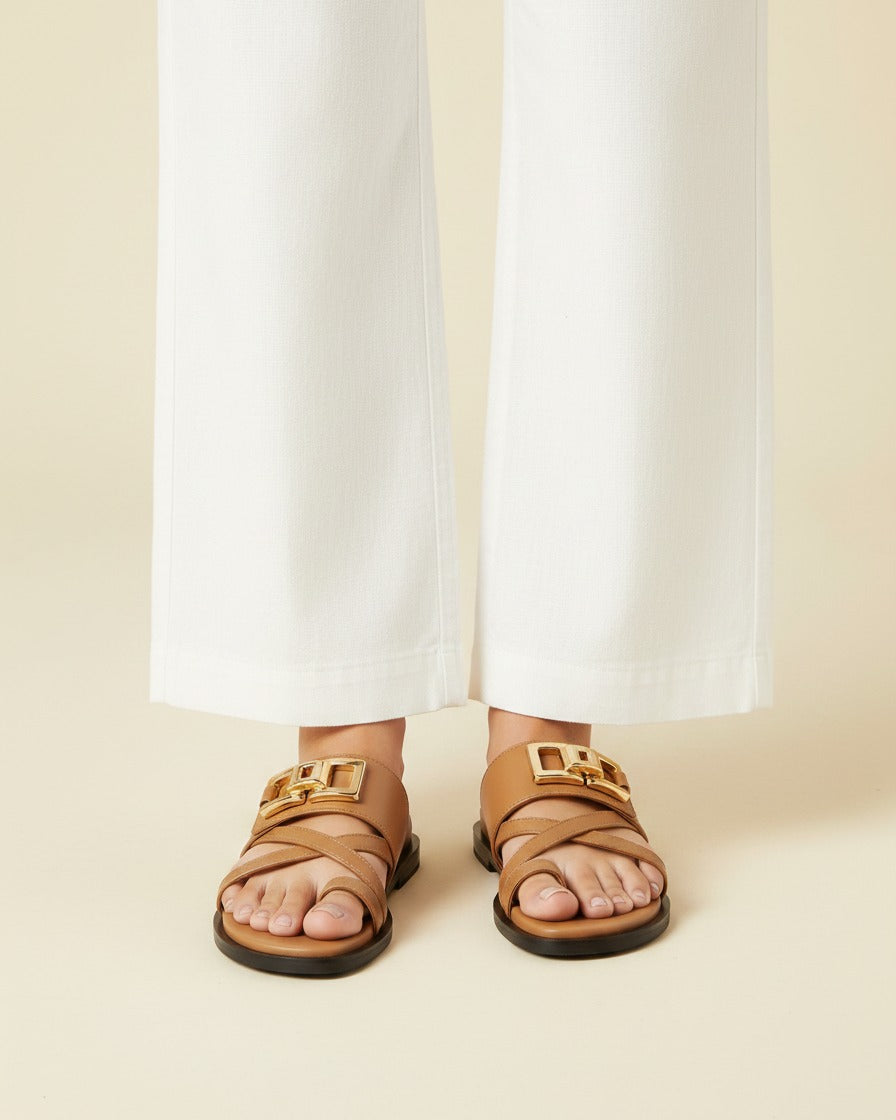Odel Sandals - Leather in Camel - midsize front
