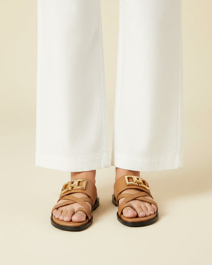 Odel Sandals - Leather in Camel - midsize front